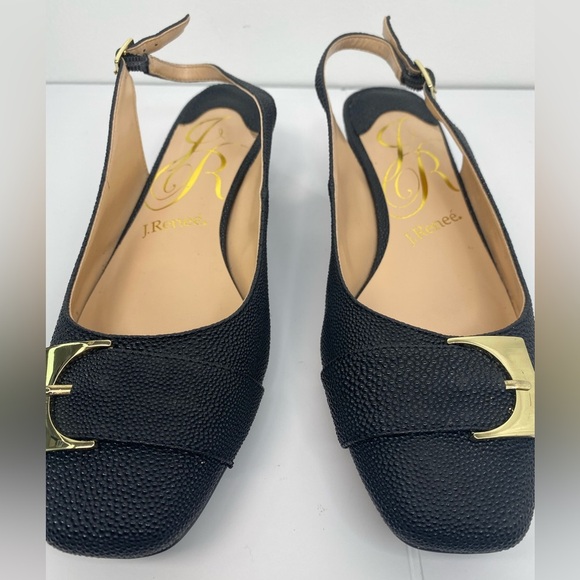 J.Renee Venda Black Closed Toe SlingBack Classic Pumps with Gold Hardware - Picture 3 of 7
